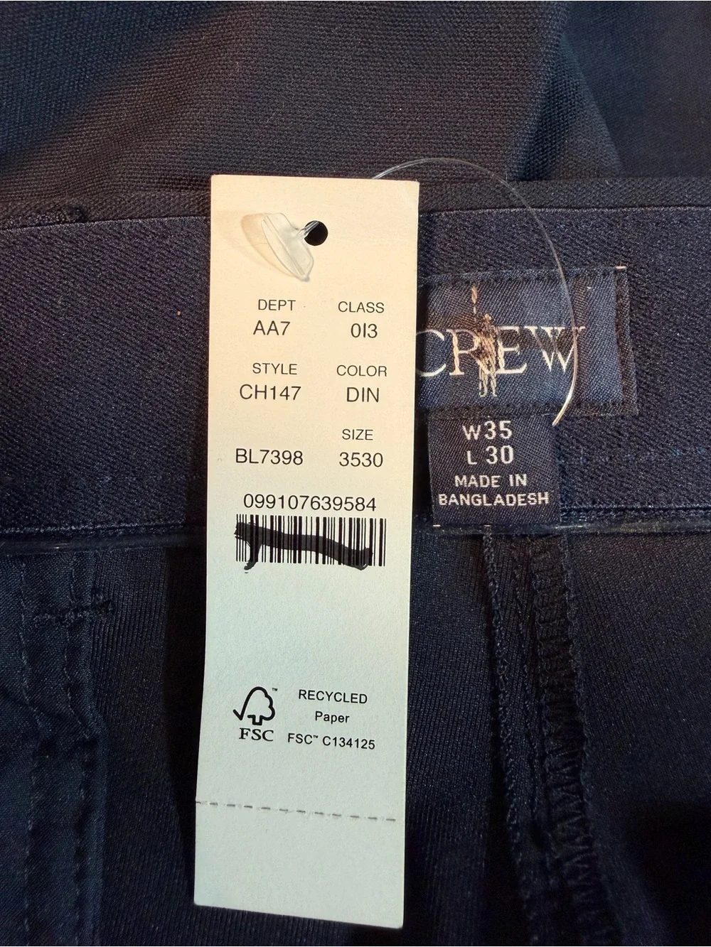J.Crew 1040 Athletic Tapered-fit tech pant in darkest indigo navy